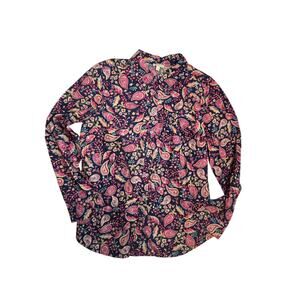 Talbots Button Up Shirt Womens M Pink Navy Paisley Cotton